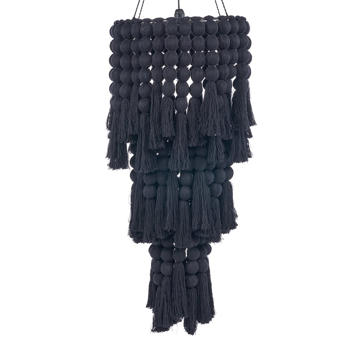 Lustre Nomad en Coton - Noir - XL suspension textile artisanale a franges 100cm