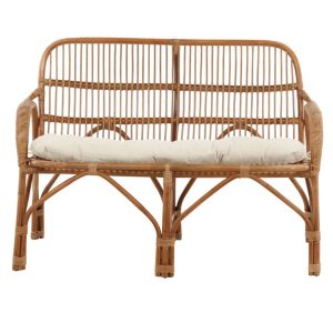Banquette en rotin Nella avec coussins blanc cassé pour intérieur