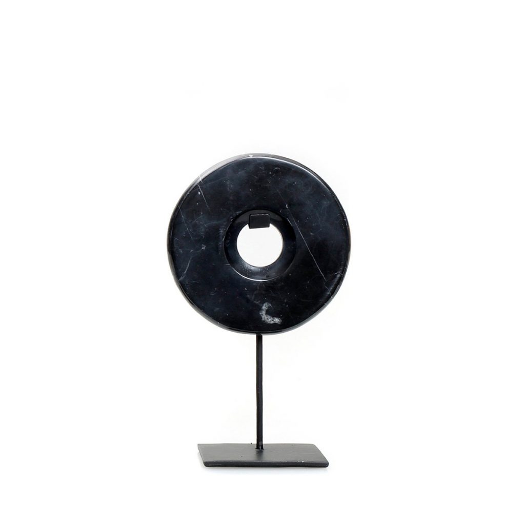 Disque de marbre sur support Noir S en marbre massif veiné sur socle metal