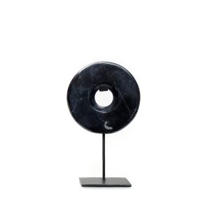 Disque de marbre sur support Noir S en marbre massif veiné sur socle metal
