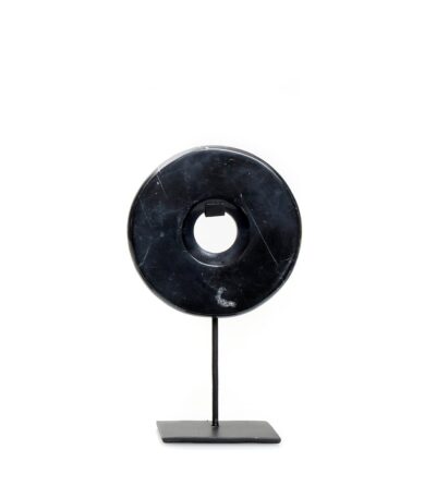 Disque de marbre sur support Noir S en marbre massif veiné sur socle metal