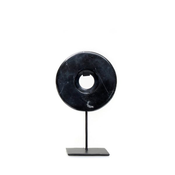 Disque de marbre sur support Noir S en marbre massif veiné sur socle metal