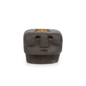 Bougeoir Sumba Stone 27 en pierre noire sculpté visage décoration artisanale