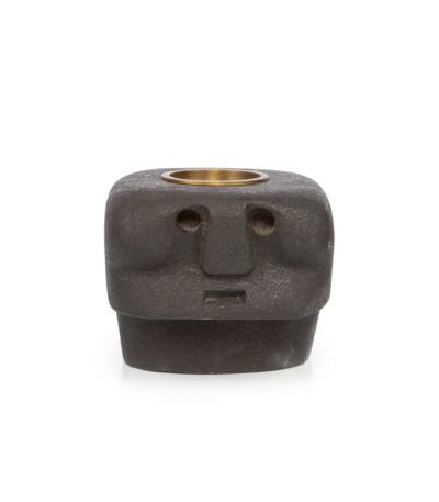 Bougeoir Sumba Stone 27 en pierre noire sculpté visage décoration artisanale