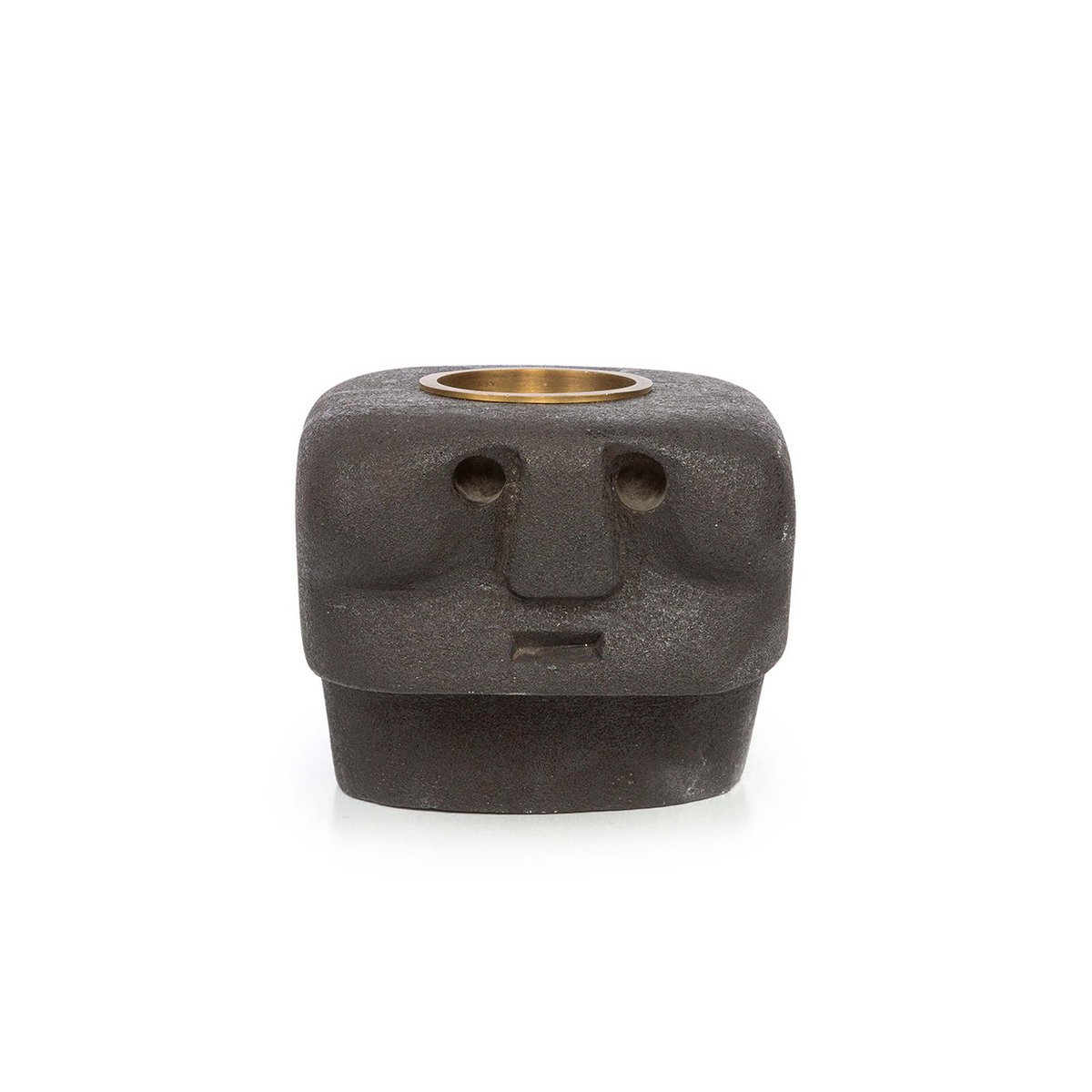 Bougeoir Sumba Stone 27 en pierre noire sculpté visage décoration artisanale