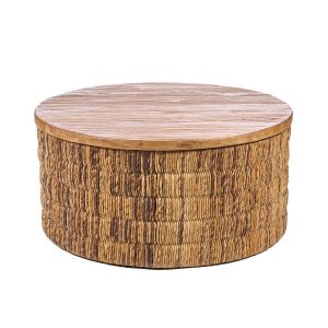 Table basse ronde Abaca Magani en teck naturel et abaca tressé 80 cm