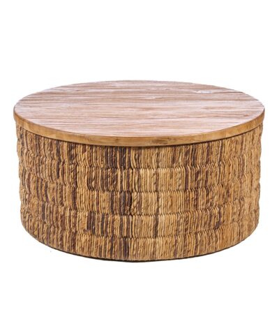 Table basse ronde Abaca Magani en teck naturel et abaca tressé 80 cm