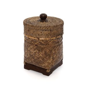 Panier de Salle de Bain – Rotin Brun tressé avec base en bois