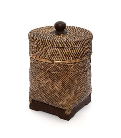 Panier de Salle de Bain – Rotin Brun tressé avec base en bois