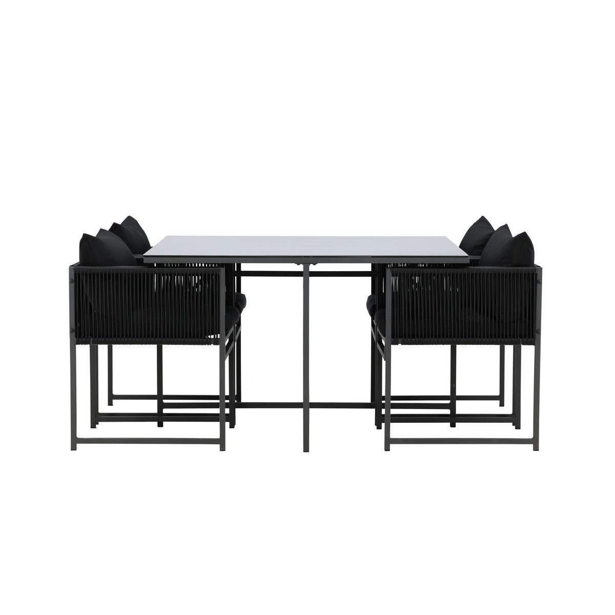 Table de jardin avec 4 chaises Noto noire avec plateau en verre 120x120 cm