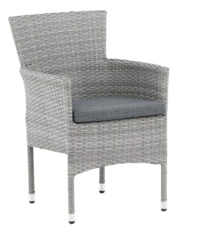 Fauteuil de jardin Malina gris en résine tressée vendu en lot de 2 avec coussins