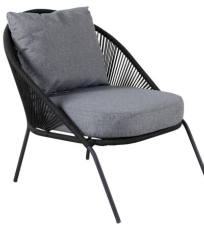 Fauteuils de jardin Lido en corde noire avec coussins gris – lot de 2 style lounge moderne