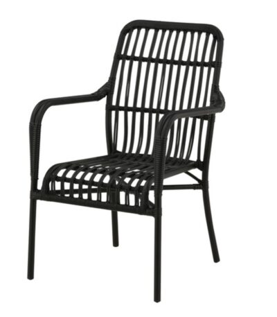 Fauteuil de jardin noir Rizal en aluminium avec dossier et assise en rotin artificiel tressé