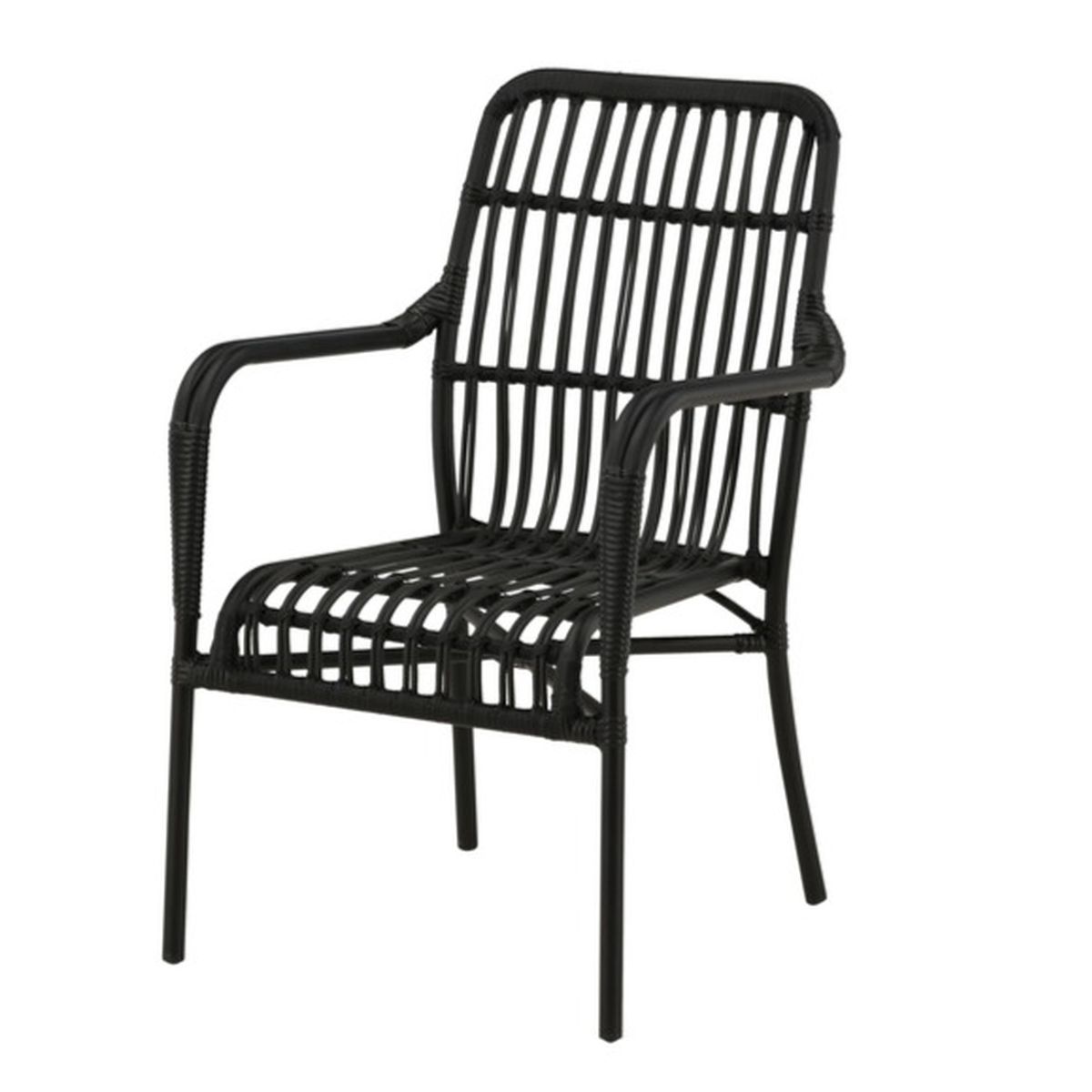 Fauteuil de jardin noir Rizal en aluminium avec dossier et assise en rotin artificiel tressé