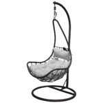 Fauteuil suspendu Eden noir en acier et rotin synthétique avec coussins gris pour jardin