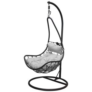 fauteuil_suspendu_eden (3) Fauteuil suspendu Eden noir en acier et rotin synthétique avec coussins gris pour jardin