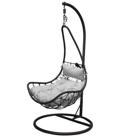 Fauteuil suspendu Eden noir en acier et rotin synthétique avec coussins gris pour jardin