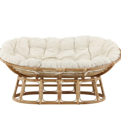 Loveuse en rotin Mamasan Nature avec grand coussin blanc épais, fauteuil papasan double en rotin naturel