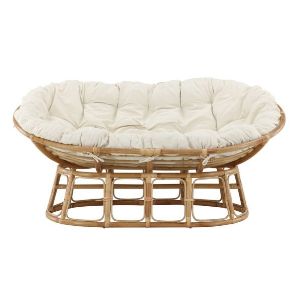 Loveuse en rotin Mamasan Nature avec grand coussin blanc épais, fauteuil papasan double en rotin naturel