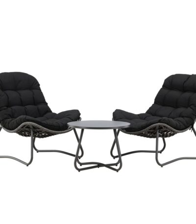 Salon de jardin 2 places Cala anthracite avec deux fauteuils lounge et table ronde acier