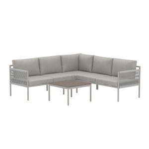 Ensemble de jardin KOS beige en aluminium avec canapé d’angle et table basse polywood