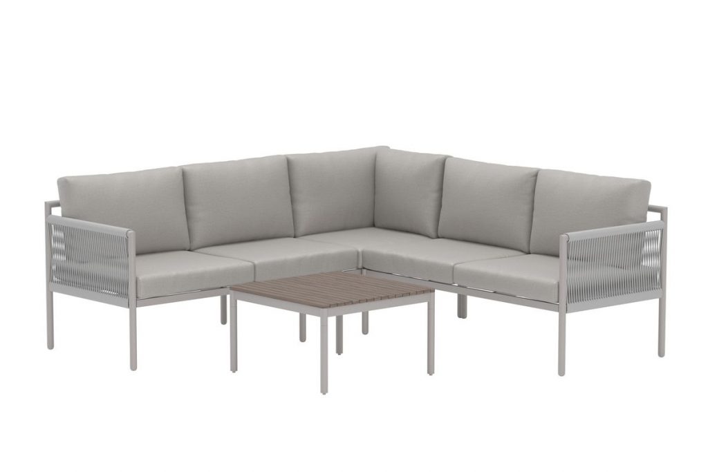 Ensemble de jardin KOS beige en aluminium avec canapé d’angle et table basse polywood