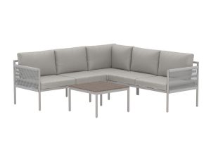 Ensemble de jardin KOS beige en aluminium avec canapé d’angle et table basse polywood