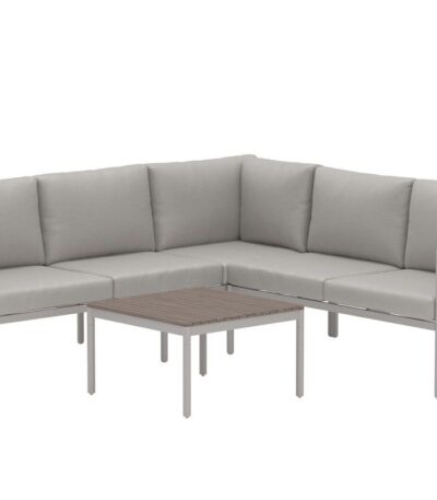 Ensemble de jardin KOS beige en aluminium avec canapé d’angle et table basse polywood