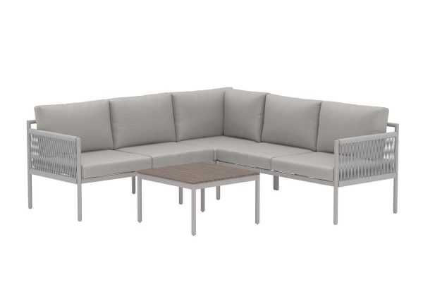 Ensemble de jardin KOS beige en aluminium avec canapé d’angle et table basse polywood