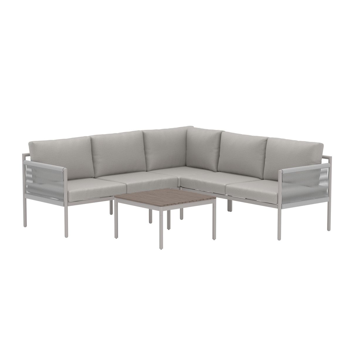 Ensemble de jardin KOS beige en aluminium avec canapé d’angle et table basse polywood