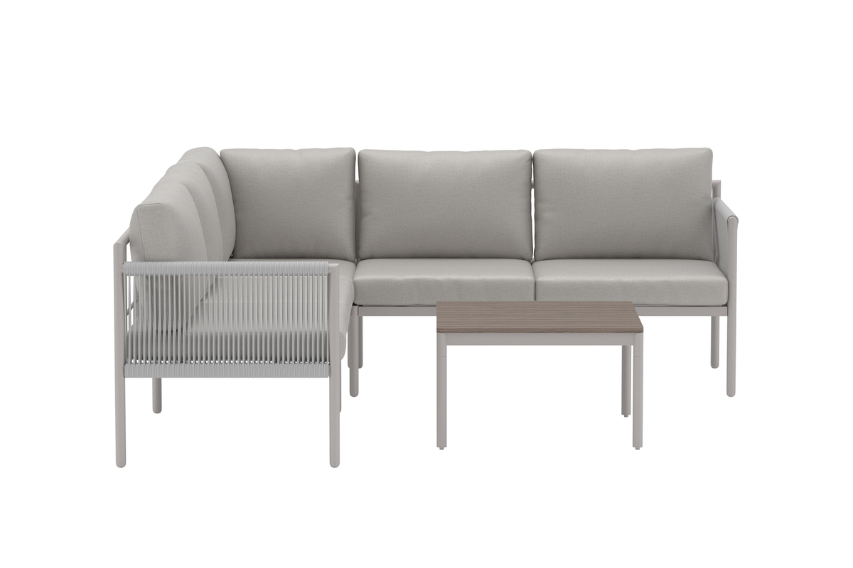 Ensemble de jardin KOS beige en aluminium avec canapé d’angle et table basse polywood