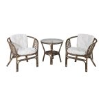 Salon en rotin Wera 2 places avec fauteuils et table ronde en verre, mobilier extérieur abrité pour terrasse couverte ou véranda