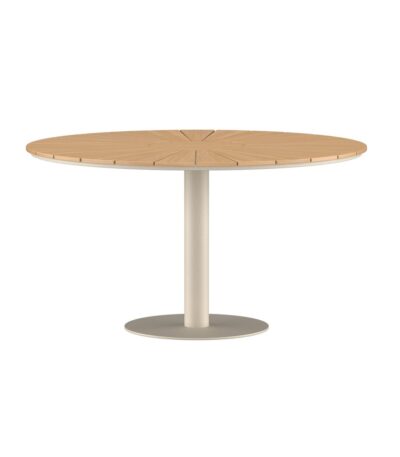 Table à manger extérieur Croft ronde en teck et aluminium beige 120 cm pour terrasse et jardin