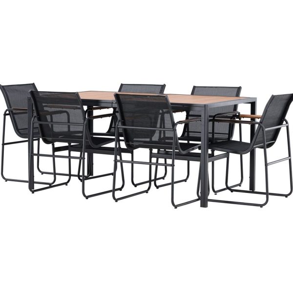 table_de_jardin_6_place_lampedusa (11) Table de jardin 6 places Lampedusa avec plateau effet pierre et six chaises en acier noir sur terrasse moderne