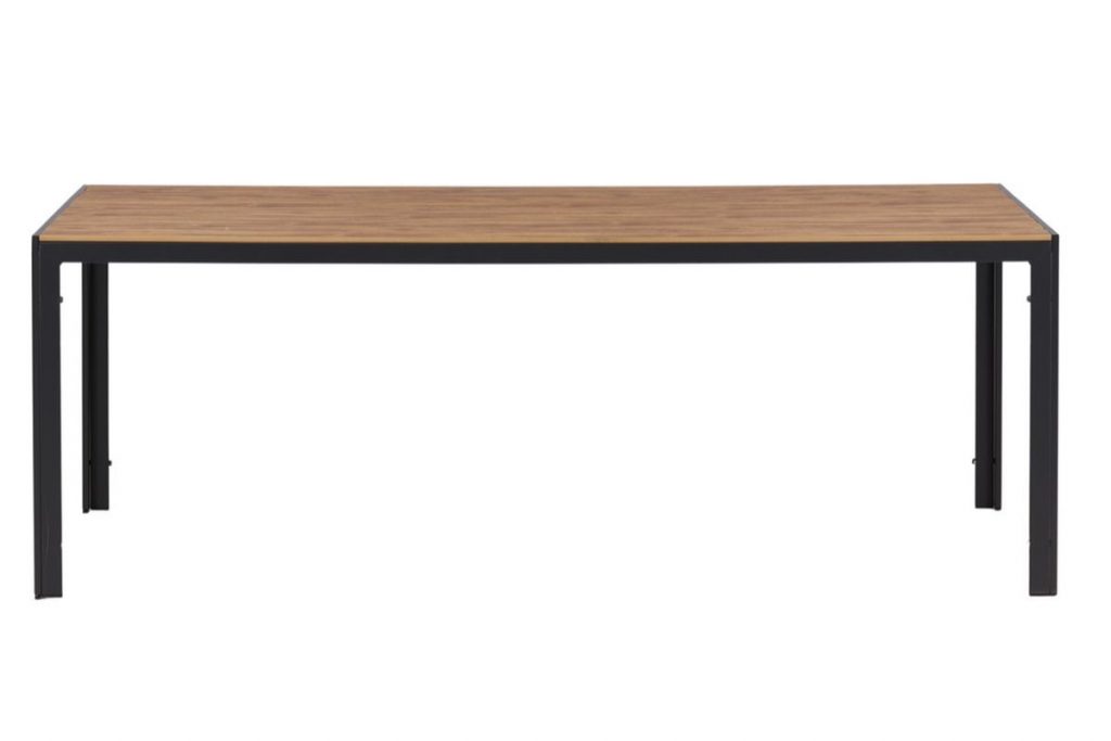 Table de jardin Break avec plateau aspect bois et pieds aluminium noir, grande table extérieure 8 personnes