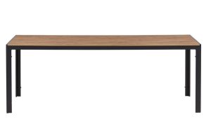Table de jardin Break avec plateau aspect bois et pieds aluminium noir, grande table extérieure 8 personnes