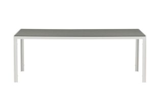 Table de jardin Break blanc et gris 8 places en aluminium avec plateau effet bois Aintwood