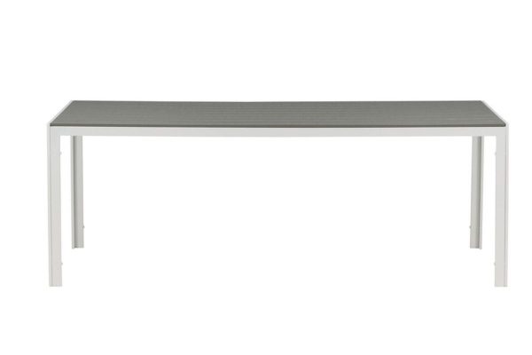 Table de jardin Break blanc et gris 8 places en aluminium avec plateau effet bois Aintwood