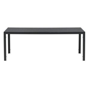 Table de jardin Break noire avec plateau aspect bois et pieds aluminium noir, grande table extérieure 8 personnes