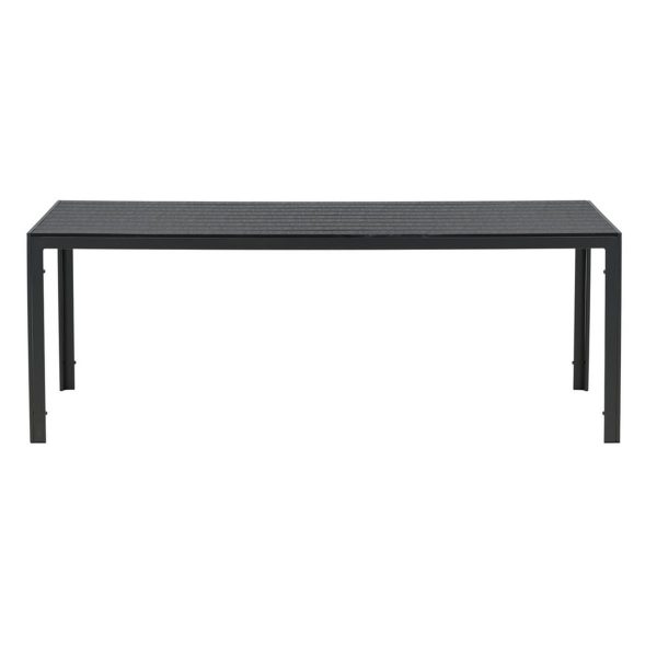 Table de jardin Break noire avec plateau aspect bois et pieds aluminium noir, grande table extérieure 8 personnes