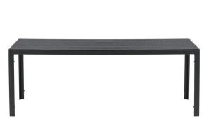 Table de jardin Break noire avec plateau aspect bois et pieds aluminium noir, grande table extérieure 8 personnes