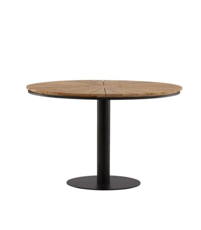 Table à manger extérieur Croft noir ronde en teck et aluminium 120 cm pour terrasse moderne