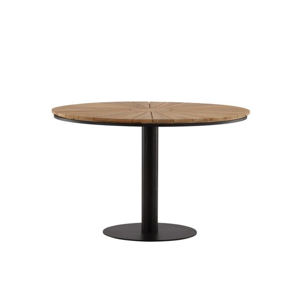 table_extérieur_croft_noir (5) Table à manger extérieur Croft noir ronde en teck et aluminium 120 cm pour terrasse moderne