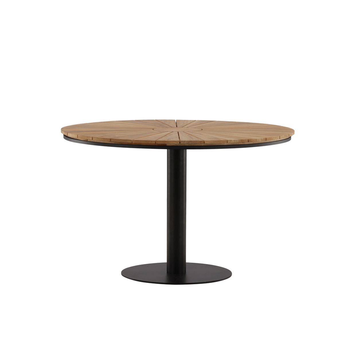 Table à manger extérieur Croft noir ronde en teck et aluminium 120 cm pour terrasse moderne