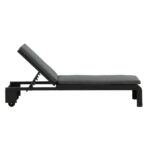 Transat London noir en rotin synthétique avec coussin et roulettes – bain de soleil mobilier de jardin