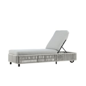 Transat Virya gris en corde avec coussins et roulette – bain de soleil mobilier de jardin