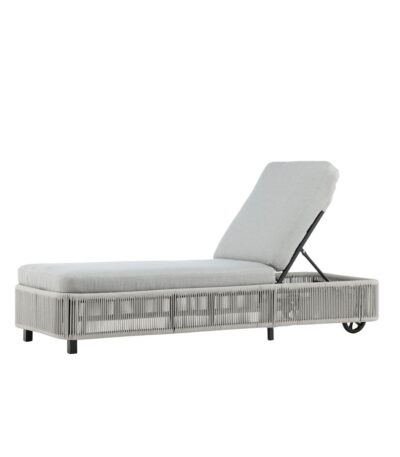 Transat Virya gris en corde avec coussins et roulette – bain de soleil mobilier de jardin