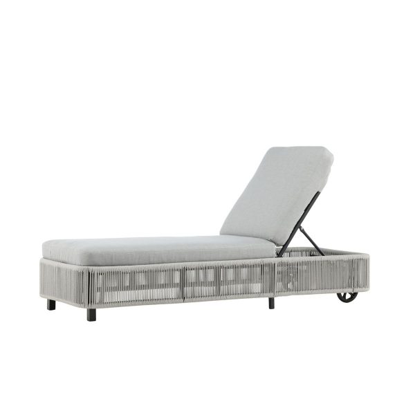 Transat Virya gris en corde avec coussins et roulette – bain de soleil mobilier de jardin