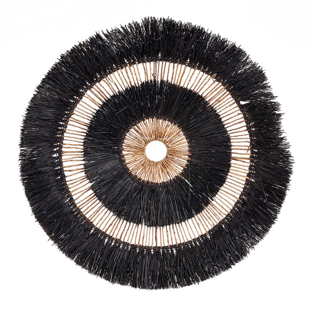 Déco Murale Maurea – Noir en feuille de palmier tressée décoration murale naturelle grand format