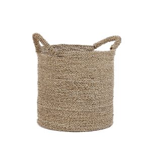 Panier Sensity – L en jonc de mer tressé avec anses, grand panier de rangement en fibres naturelles pour intérieur